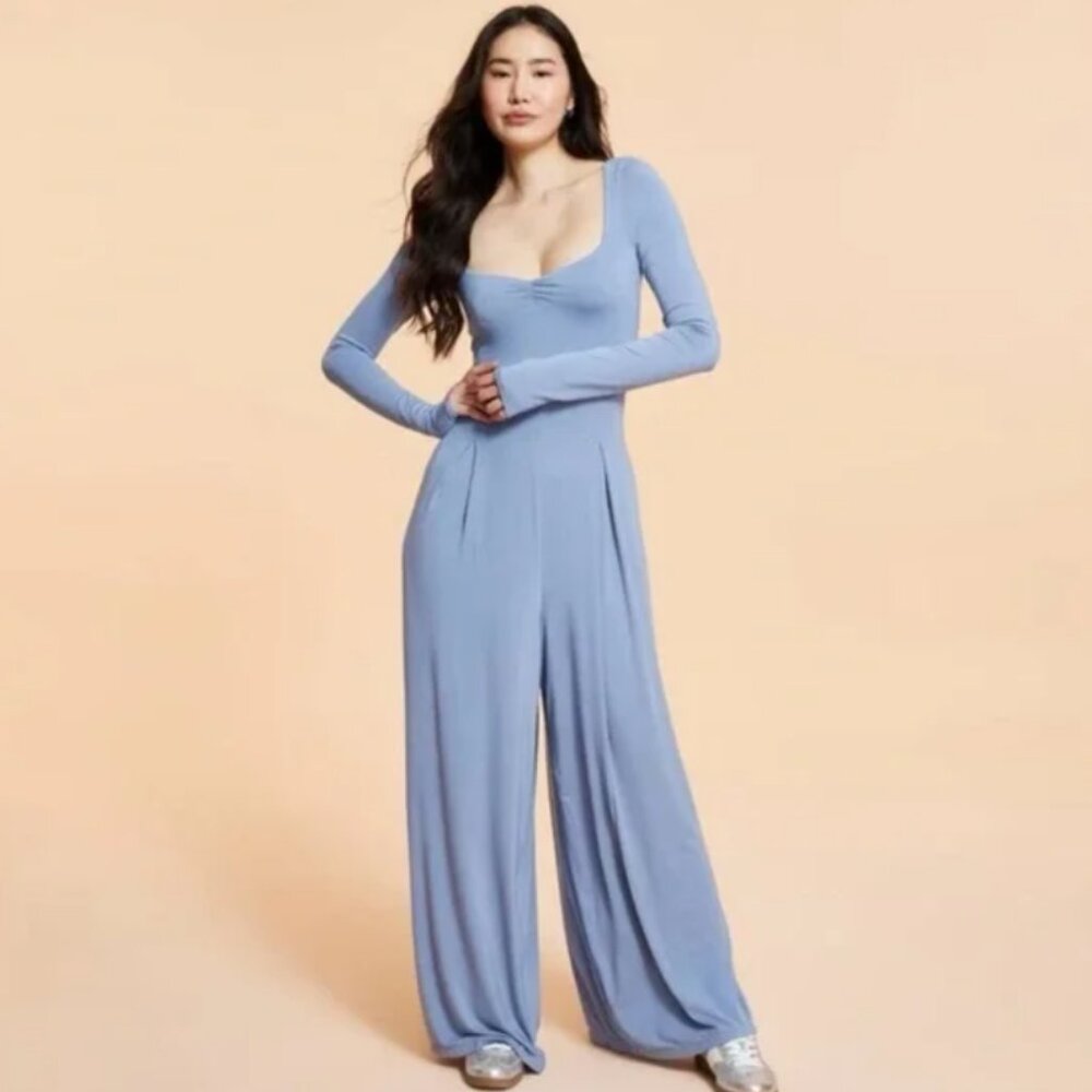Blogilates -  Women's Sweetheart Wide-Leg Jumpsuit -  Steel Blue